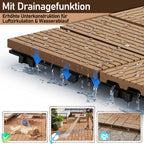8 Streifen | 30 x 30 cm WPC-Terrassenfliesen 1–5 m², Teakholz-Optik/Rotbraun/Dunkelgrau | Wasserfeste, verlegbare und wasserdurchlässige Fliesen, geeignet für Balkone, Terrassen, Gärten und Außenbereiche