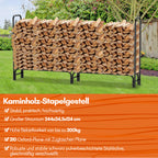 Holzregal mit Schutzhülle – Stahlrahmen – schwarzes Metall-Holzregal – Hilfsmittel zur Lagerung im Innenbereich – Maße: 244 x 34,5 x 124 cm
