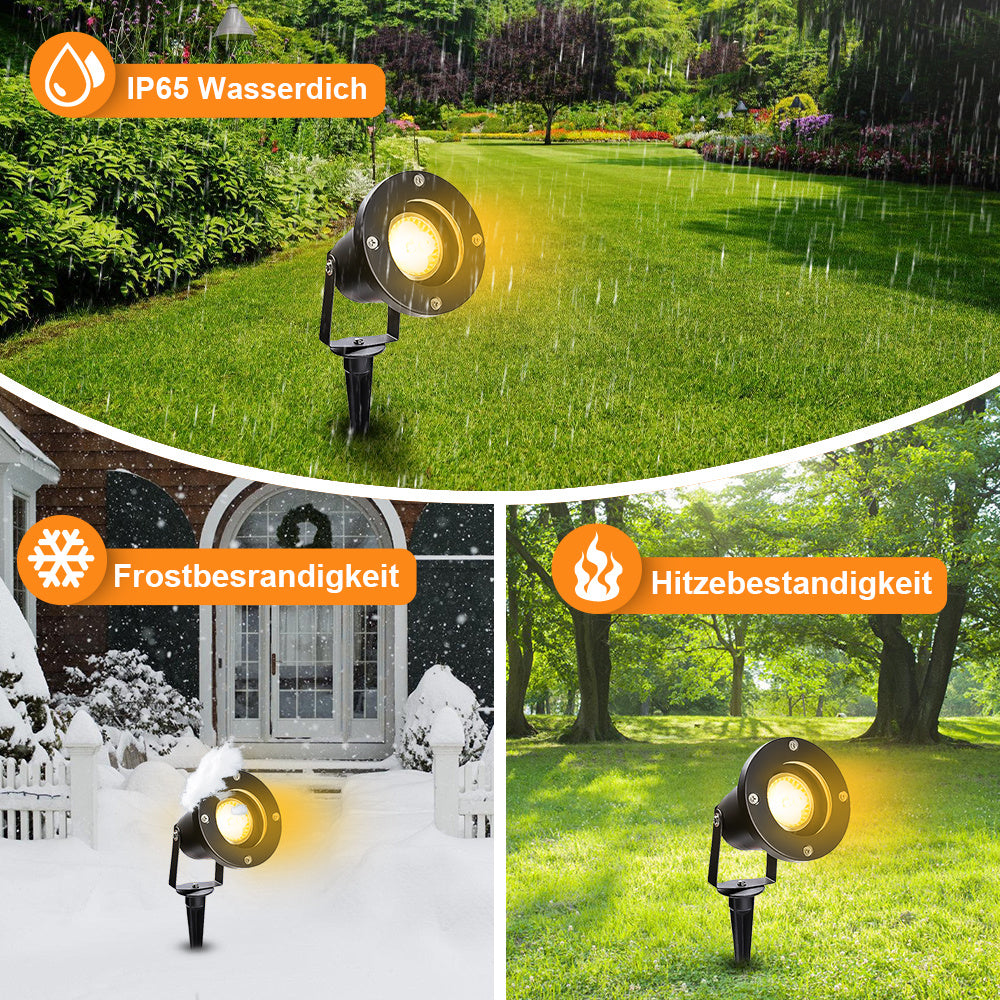 LED-Außenstrahler (mit Erdspieß), LED-Gartenstrahler für den Außenbereich, 4 W, GU10, warmweißes Licht, 3000 K, Schutzklasse IP65, geeignet für Wege, Sträucher, Pflanzen und Terrassen