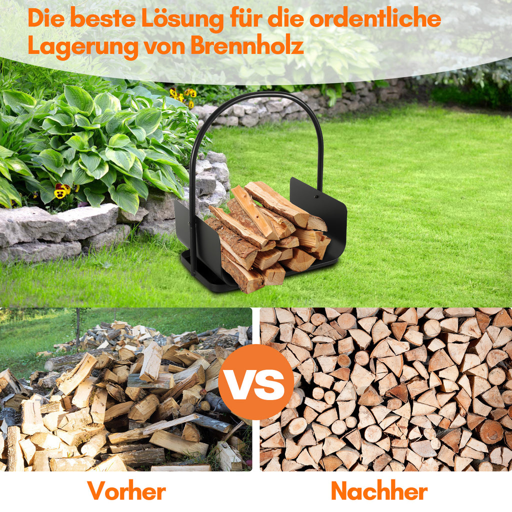 Holzkorb – tragbarer Holzkorb mit Griff – kompakter Holzkorb, geeignet zur Aufbewahrung von Brennholz, Zeitungen und Büchern – 40 x 30 x 50 cm – Holzkorb – für den Innen- und Außenbereich geeignet