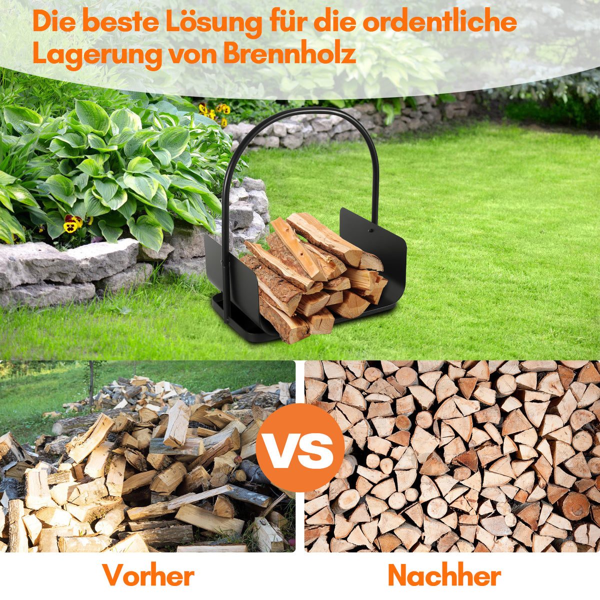Holzkorb – tragbarer Holzkorb mit Griff – kompakter Holzkorb, geeignet zur Aufbewahrung von Brennholz, Zeitungen und Büchern – 40 x 30 x 50 cm – Holzkorb – für den Innen- und Außenbereich geeignet