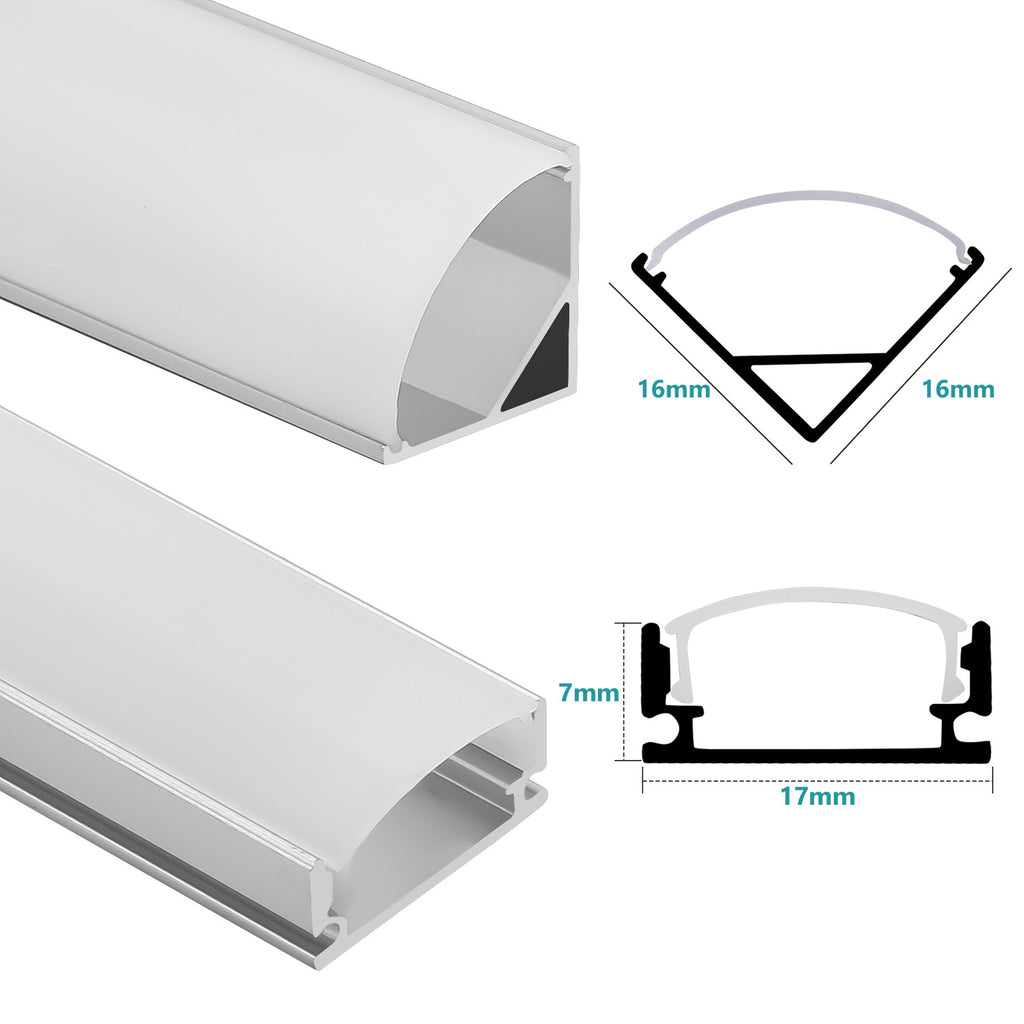 1 Meter lange LED-Aluminiumprofil-Lichtschiene, V-förmige/U-förmige Aluminiumprofile, LED-Schiene mit milchweißen Endkappen und Befestigungsklammern, geeignet für LED-Lichtbänder (Breite bis zu 12,5 mm), LED-Diffusorplatten, 10–50 Stück