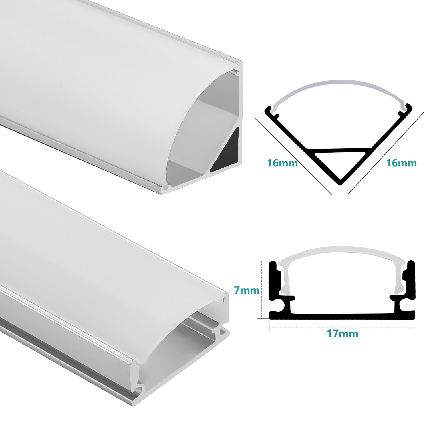 1 Meter lange LED-Aluminiumprofil-Lichtschiene, V-förmige/U-förmige Aluminiumprofile, LED-Schiene mit milchweißen Endkappen und Befestigungsklammern, geeignet für LED-Lichtbänder (Breite bis zu 12,5 mm), LED-Diffusorplatten, 10–50 Stück