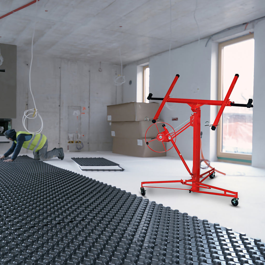 Gipskarton-Hebebühne, zusammenklappbar, XXL-Ausführung, 140 cm – 350 cm, einstellbare Arbeitshöhe, Tragkraft 68 kg, maximale Ausladung für Gipskartonplatten 290 cm