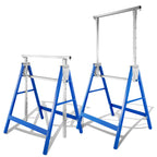 Arbeitsständer, 2er-Set, höhenverstellbar, 7 Stufen (80–130 cm), Gerüstständer, Tragkraft 400 kg pro Paar, klappbare Ständer für Haushalt, Werkstatt und Garten, blau