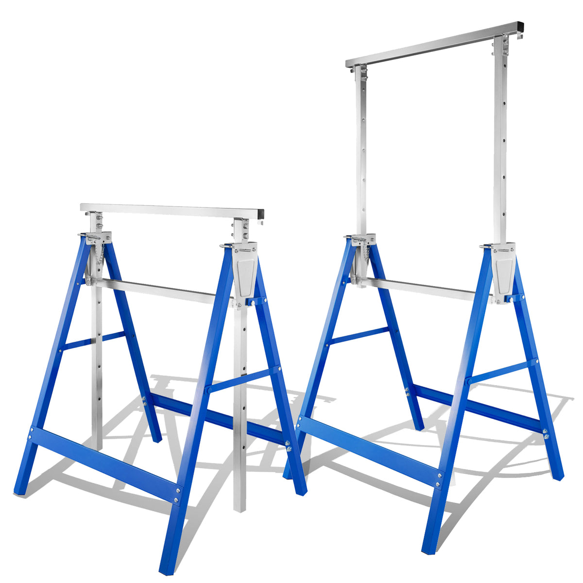 Arbeitsständer, 2er-Set, höhenverstellbar, 7 Stufen (80–130 cm), Gerüstständer, Tragkraft 400 kg pro Paar, klappbare Ständer für Haushalt, Werkstatt und Garten, blau