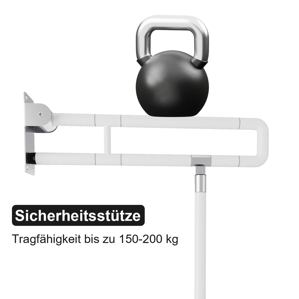 Wandstützgriff Toiletten, Klappgriff Haltegriff Dusche, WC Stützhilfe Aufstehhilfe Sicherheitsgriff, Rutschfeste Handlauf für Senioren Behinderte Schwangere, bis zu 200kg, Weiß