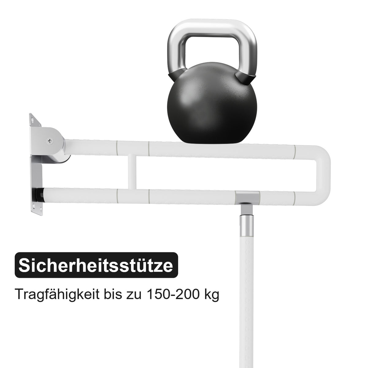 Wandstützgriff Toiletten, Klappgriff Haltegriff Dusche, WC Stützhilfe Aufstehhilfe Sicherheitsgriff, Rutschfeste Handlauf für Senioren Behinderte Schwangere, bis zu 200kg, Weiß