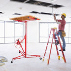 Gipskarton-Hebebühne, zusammenklappbar, XXL-Ausführung, 140 cm – 350 cm, einstellbare Arbeitshöhe, Tragkraft 68 kg, maximale Ausladung für Gipskartonplatten 290 cm