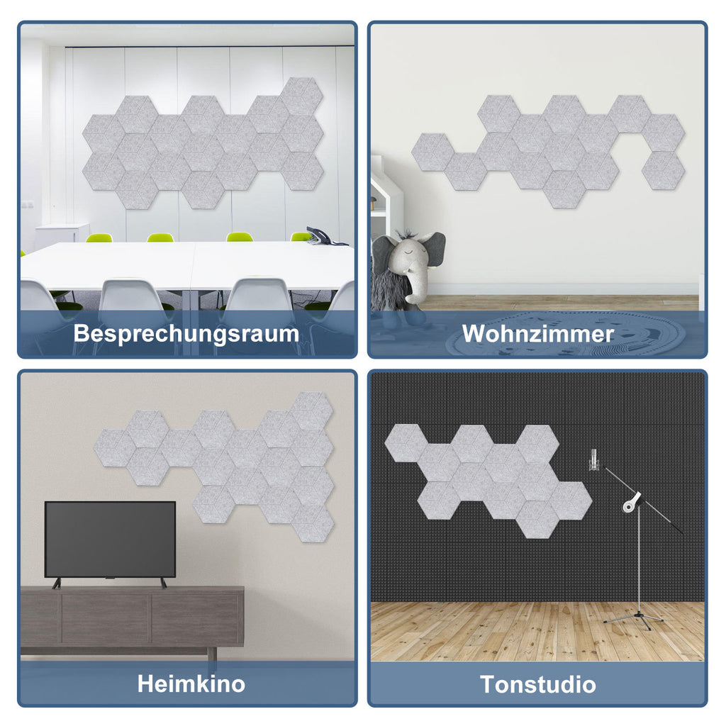 12–36 Stück selbstklebende Akustikplatten, schwarz/grau, aus hochdichtem Dämmmaterial, geeignet für Wandverkleidungen und Schallschutz, ideal für Tonstudios und die Wohnraumgestaltung, sechseckige Rautenform mit Rillen (30 x 26 x 0,9 cm)