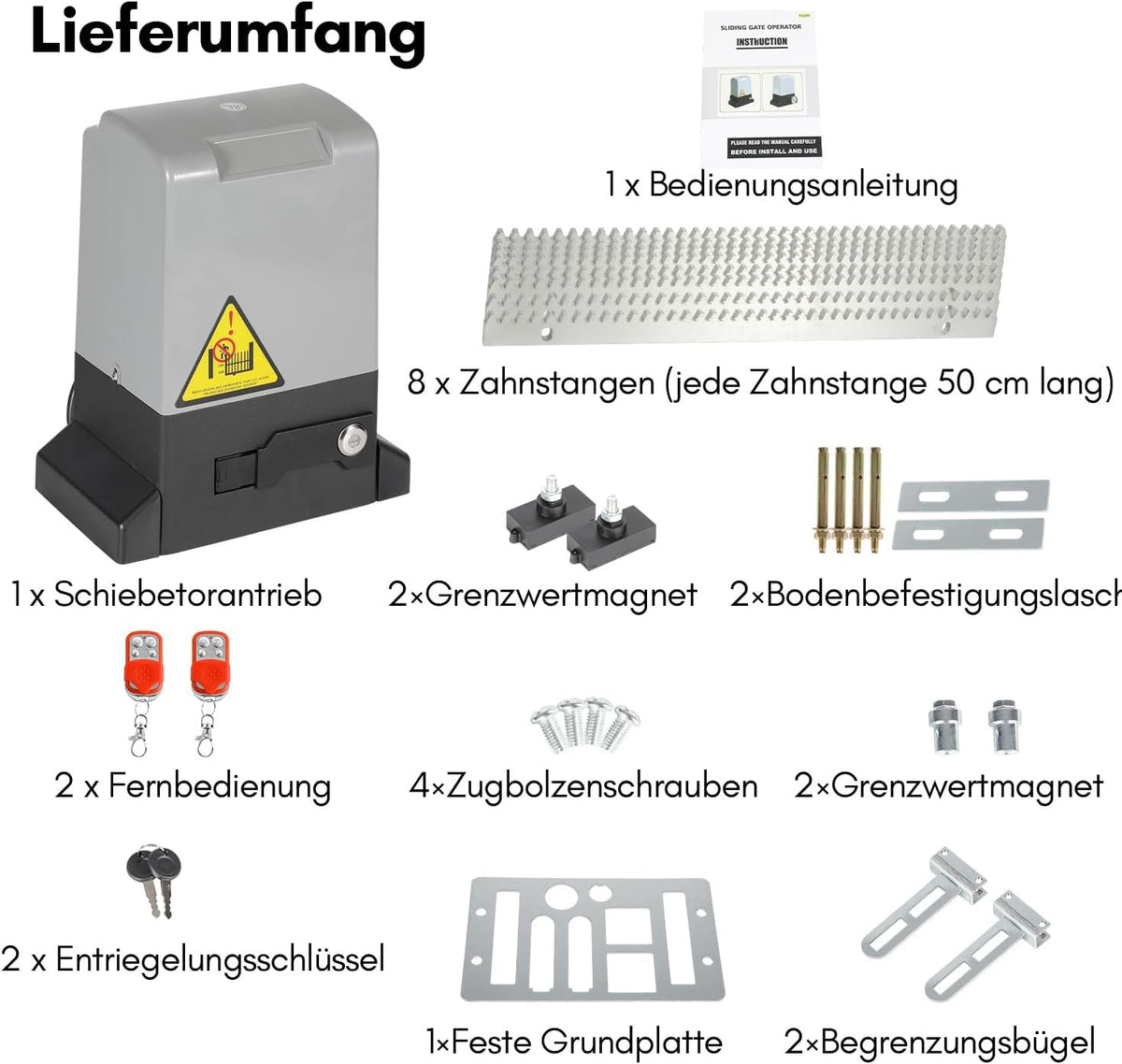 Schiebetorantrieb Garagentorantrieb, Schiebetorantrieb Set mit Fernbedienungen und WLAN-Funktion, Automatischer Flügeltorantrieb Torantrieb Wasserdicht