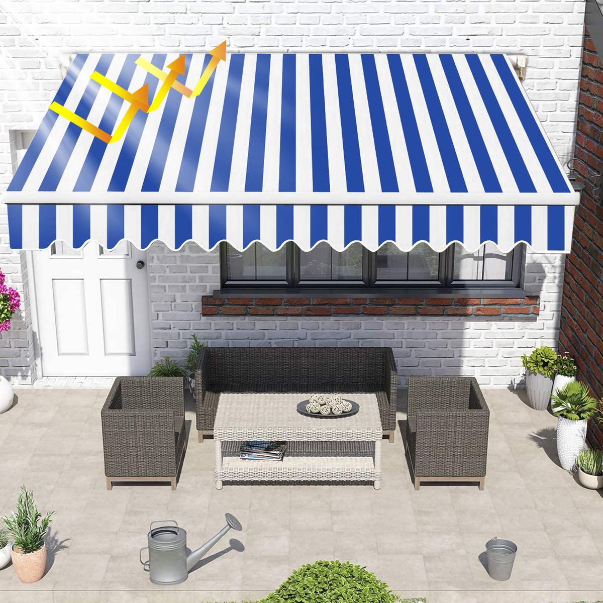 250 x 200 cm Manuelle Klappmarkise,  mit Kurbel, UV-beständig und wasserdicht, aus Aluminium/Polyester, geeignet für Balkon, Terrasse und Garten, in vier Ausführungen erhältlich