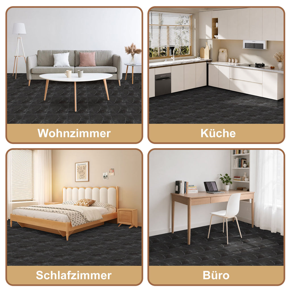 PVC-Bodenbelag, selbstklebender Vinylboden, rutschfest und wasserfest, rutschfester Vinyl-Verbundbodenbelag für Wohnzimmer, Schlafzimmer und Küche, 30 cm × 30 cm, 1 m² = 11 Fliesen, in drei Farben erhältlich