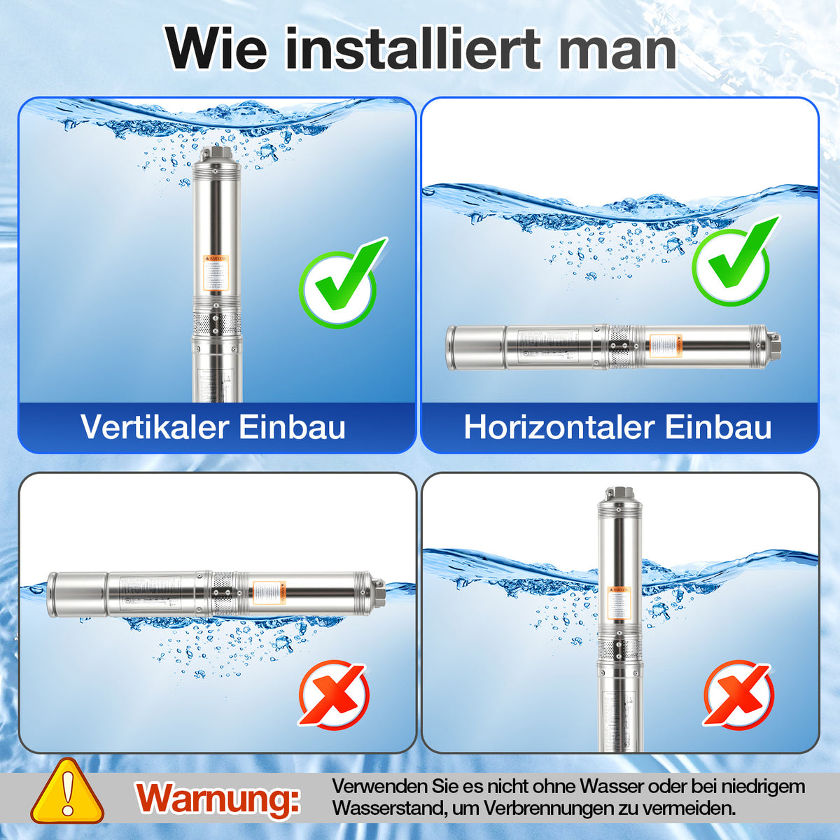 Tiefbrunnenpumpe 370/750/1100W 4000L/h Pumpe Brunnenpumpe Zisterne Tauchpumpe