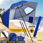 Strand-Sonnenschirm 2-in-1 – Kombinierter Schirm für Strand und Garten, geeignet für 2–4 Personen, UV50+ Sonnenschutz, multifunktionaler Sonnenschirm, Durchmesser 210 x 220 cm, mit Sichtfenster und Tragetasche, zusammenklappbar