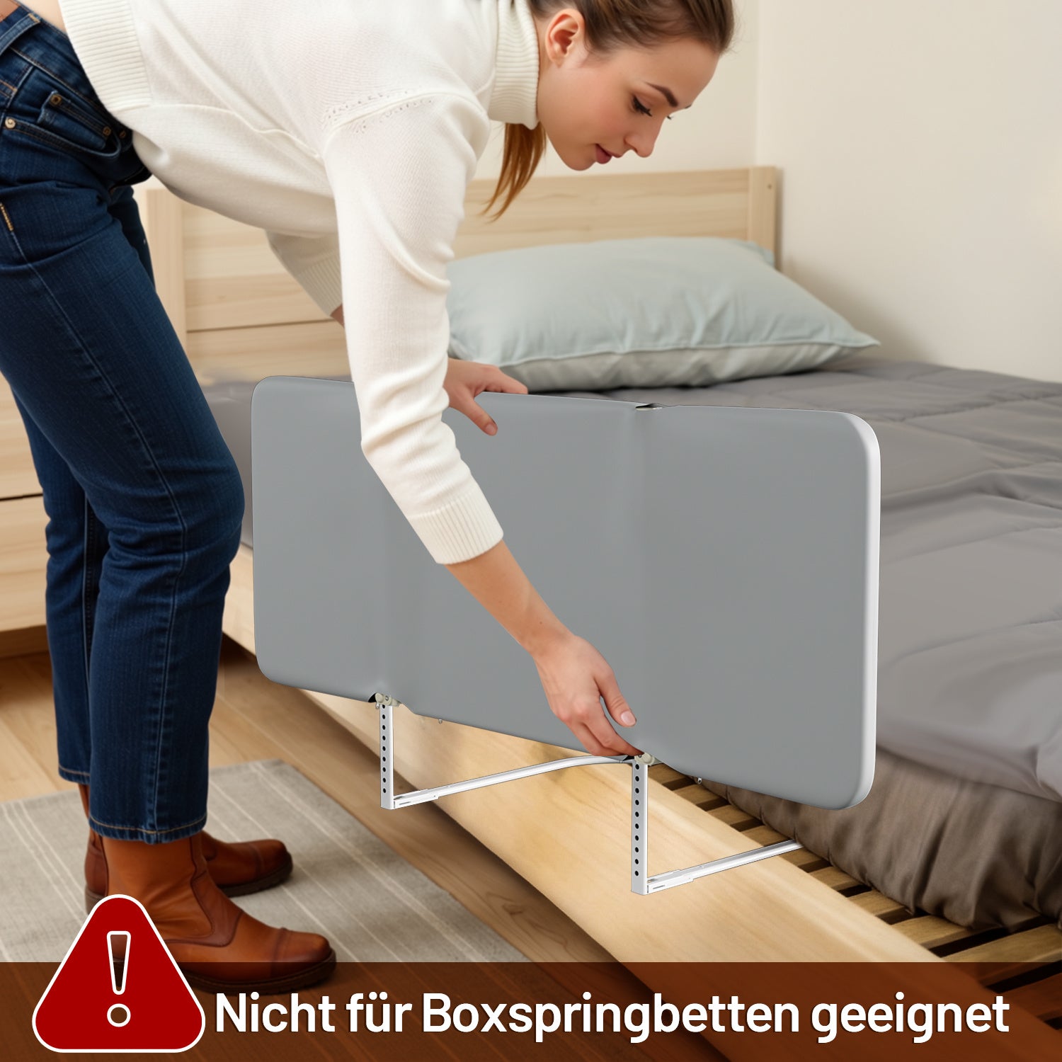 Bettgitter mit Absturzsicherung, tragbares Bettgitter, höhenverstellbar | Zusammenklappbares Bettgitter mit Sicherheitsgurt und Aufbewahrungstasche, geeignet für Babybetten und Elternbetten, Montage ohne Werkzeug, 120/150/180 cm