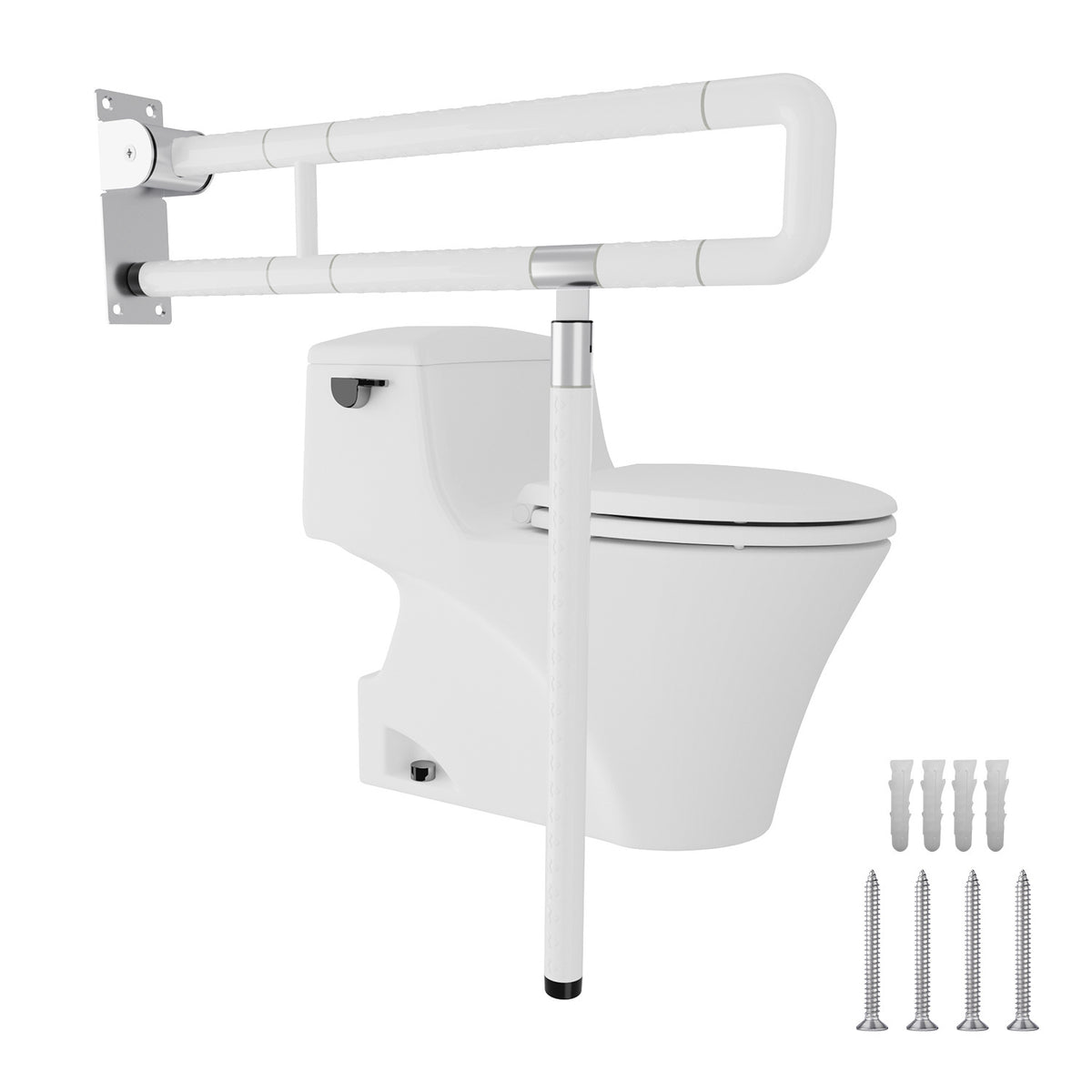 Wandstützgriff Toiletten, Klappgriff Haltegriff Dusche, WC Stützhilfe Aufstehhilfe Sicherheitsgriff, Rutschfeste Handlauf für Senioren Behinderte Schwangere, bis zu 200kg, Weiß