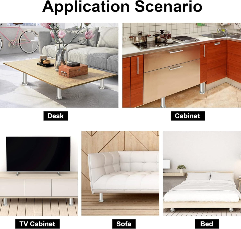 Alulegierung Möbelfüsse 4 Stück, belastbar bis 200-300kg,silbrig Aluminium-Möbelfüße, 6–20 cm, silberne Metalloptik, für Sofa, Schrank, Kommode und DIY.