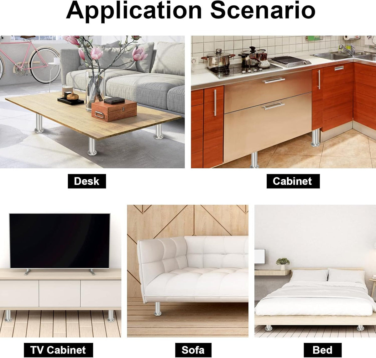 Alulegierung Möbelfüsse 4 Stück, belastbar bis 200-300kg,silbrig Aluminium-Möbelfüße, 6–20 cm, silberne Metalloptik, für Sofa, Schrank, Kommode und DIY.