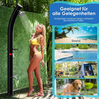 Solardusche Bogen Solar Gartendusche warmes Wasser Bis Zu 60°C Ohne Stromanschluss Pooldusche Camping mit Fußdusche und Duschablage schwenkbarem Regenduschkopf Schutzhülle Schwarz(20L/35L)