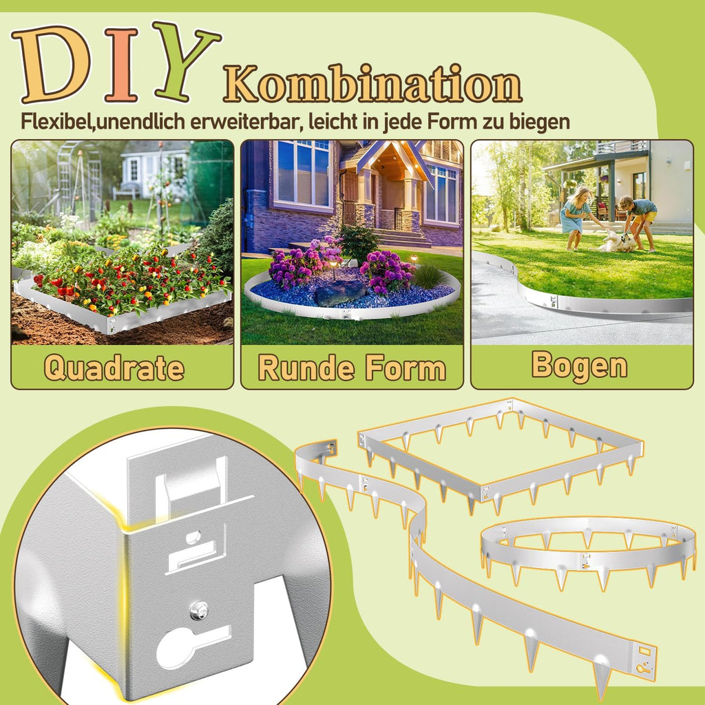 Rasenkante mit Dornen, 100x18cm Rasenkante Metall Beetumrandung, Beeteinfassung Flexible Verformbar Metall Palisade für Garten Bauernhof, Silber/Schwarz