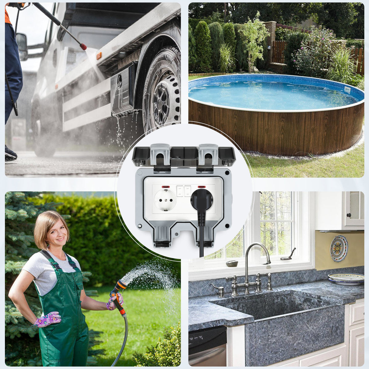 IP65 Wandsteckdose Außensteckdose Gartensteckdose – Wasserdicht, Schutzkontakt, Aufputz für den Outdoor-Bereich