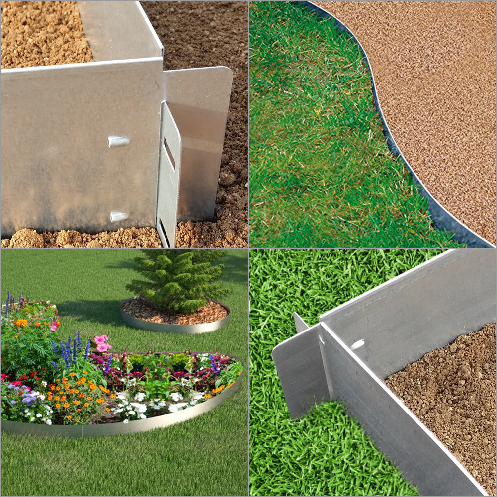 Rasenkante verzinkt Metall, 5m 10m 15m 20m 25m 30m 35m 40m 45m 50m 100x18cm Beeteinfassung Mähkante Palisade Gartenbeet, Silber oder Schwarz(Länge 5m - Höhe 18cm)