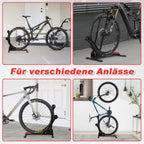 3-in-1-Klappfahrradständer, vertikale oder horizontale Aufstellung möglich, keine Bohrungen erforderlich, geeignet für 24–29 Zoll, robuste Konstruktion aus Kohlenstoffstahl, rutschfeste Unterlegmatten, geeignet für Garagen, Wohnungen und Keller