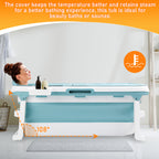 Faltbare Badewanne für Erwachsene, Klappbadewanne mit Abdeckung, Ablagekorb und Doppelablauf, platzsparende mobile Badewanne für Bad Dusche Balkon, Blau