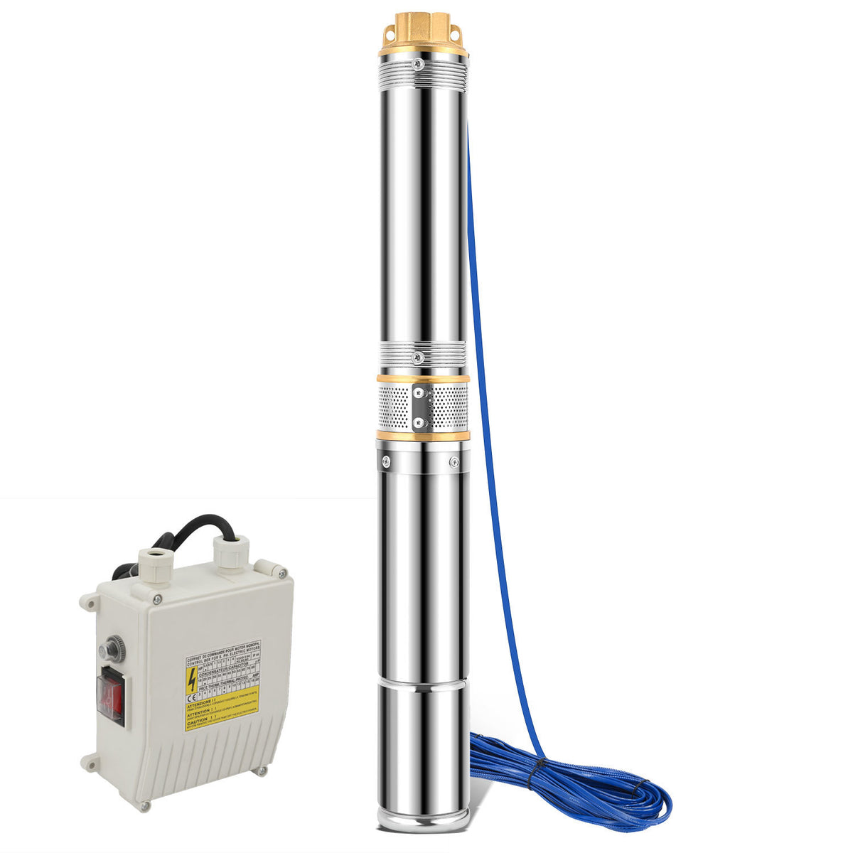 Deep Well Pump 0.75 kW, Stainless Steel Deep Well Pump with 20 m Connection Cable, Delivery Height Max. 67 m, up to 4,000 L/h Flow Rate Well Pump, Sand Compatible Submersible Pressure Pump 6.7 Bar Max