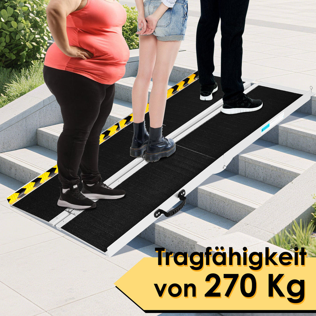 61/91/152CM Rollstuhlrampe, maximale Belastbarkeit 270 kg, Rollstuhlrampe mit rutschfester Oberfläche, tragbare Rollstuhlrampe, zusammenklappbare Rollstuhlrampe für Treppenstufen, Treppen und Türöffnungen