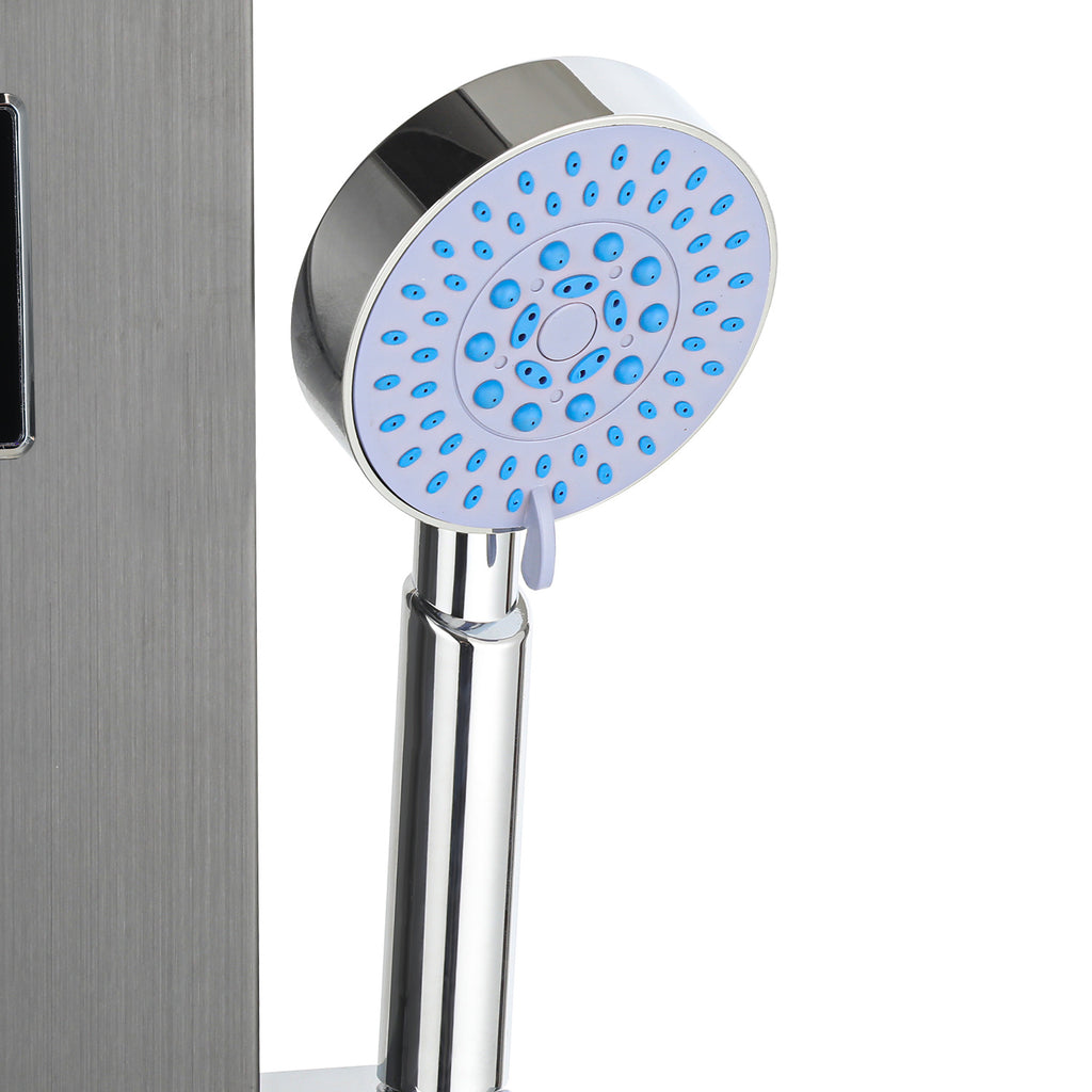 Duschpaneel mit Wasserhahn, 5 Funktionen, Edelstahl-Duschpaneel mit LED-Temperaturanzeige, Regen- und Wasserfall-Duschköpfe, Handbrause, Massagedusche und Duschstange