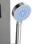 Duschpaneel mit Wasserhahn, 5 Funktionen, Edelstahl-Duschpaneel mit LED-Temperaturanzeige, Regen- und Wasserfall-Duschköpfe, Handbrause, Massagedusche und Duschstange