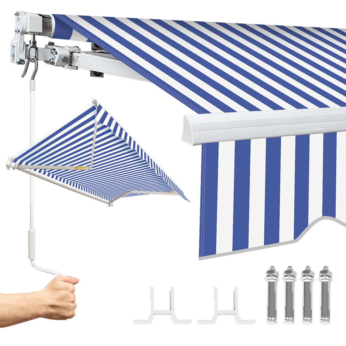 250 x 200 cm Manuelle Klappmarkise,  mit Kurbel, UV-beständig und wasserdicht, aus Aluminium/Polyester, geeignet für Balkon, Terrasse und Garten, in vier Ausführungen erhältlich