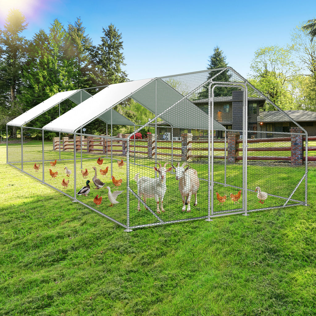 3 × 8 × 2 Meter großer Hühnerstall für den Außenbereich – Geflügelstall aus verzinktem Stahl mit Kuppeldach, geeignet für Hühner, Kaninchen, Gänse, Tauben und Wachteln, mit Metallzaun mit Maschen（副本）