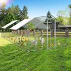 3 × 8 × 2 Meter großer Hühnerstall für den Außenbereich – Geflügelstall aus verzinktem Stahl mit Kuppeldach, geeignet für Hühner, Kaninchen, Gänse, Tauben und Wachteln, mit Metallzaun mit Maschen（副本）