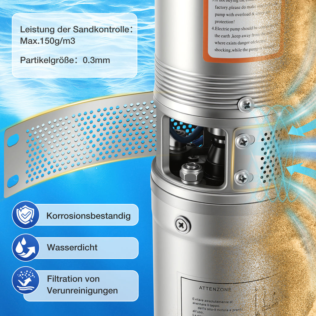 Tiefbrunnenpumpe 370/750/1100W 4000L/h Pumpe Brunnenpumpe Zisterne Tauchpumpe