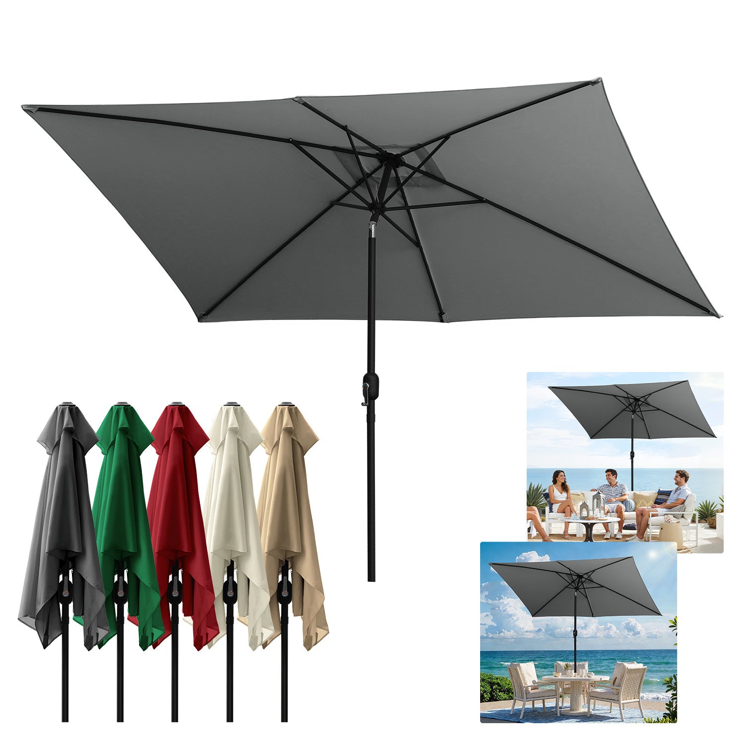 Sonnenschirm Rechteckig 210x140CM / 300×200CM Aluminum Gartenschirm Balkonschirm Terrassenschirm Sonnenschirm mit LED Beleuchtung Rechteckig Kippbar Großschirm für Balkon,Terrasse, Garten, In fünf Farben erhältlich
