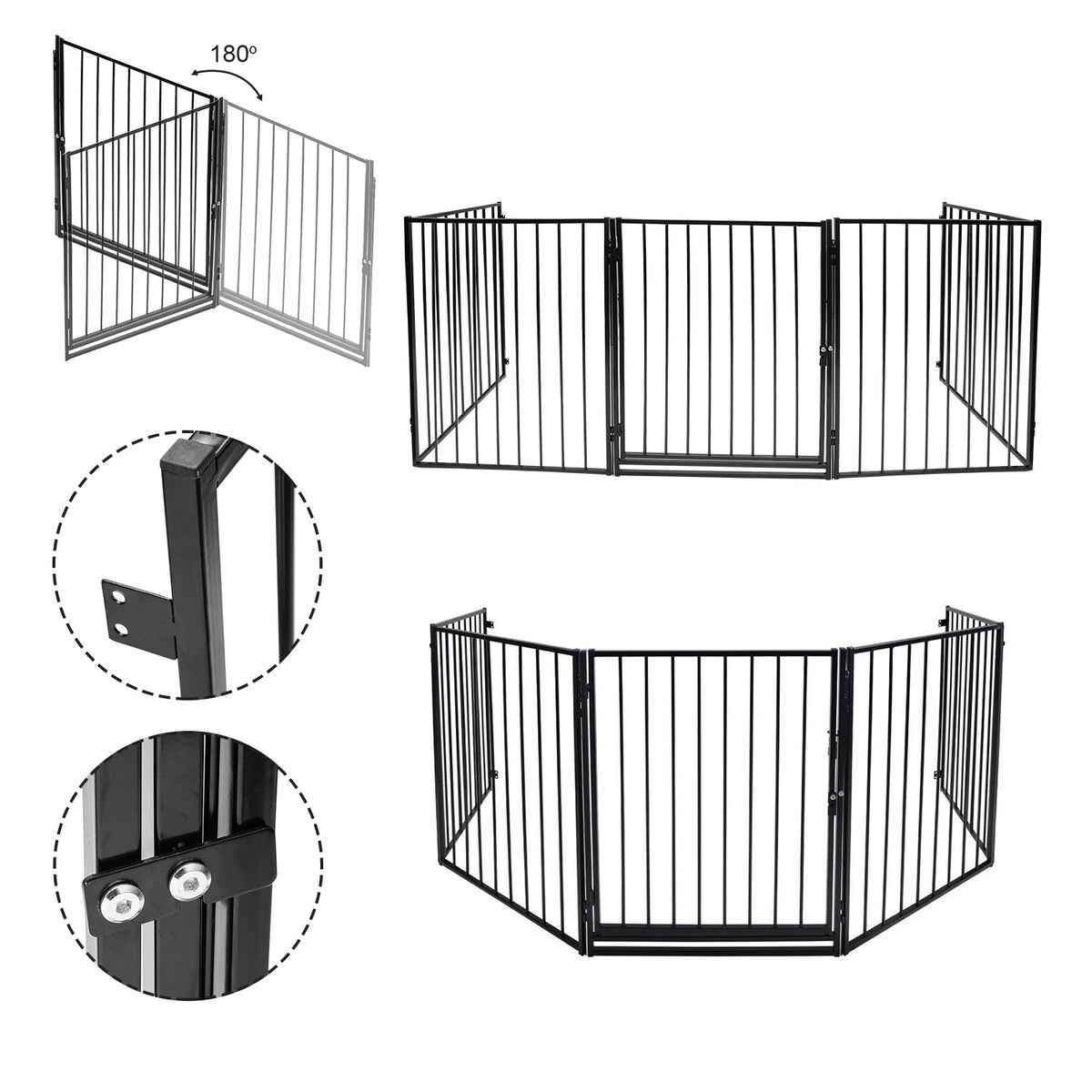 Kamin-Sicherheitstür 304 cm, Kindersicherheitstür, Kamin-Sicherheitstür, Metall-Kindersicherheitstür, Babysicherheitstür, Kindersicherheitstür (5er-Set, je 60 x 76 cm), schwarz