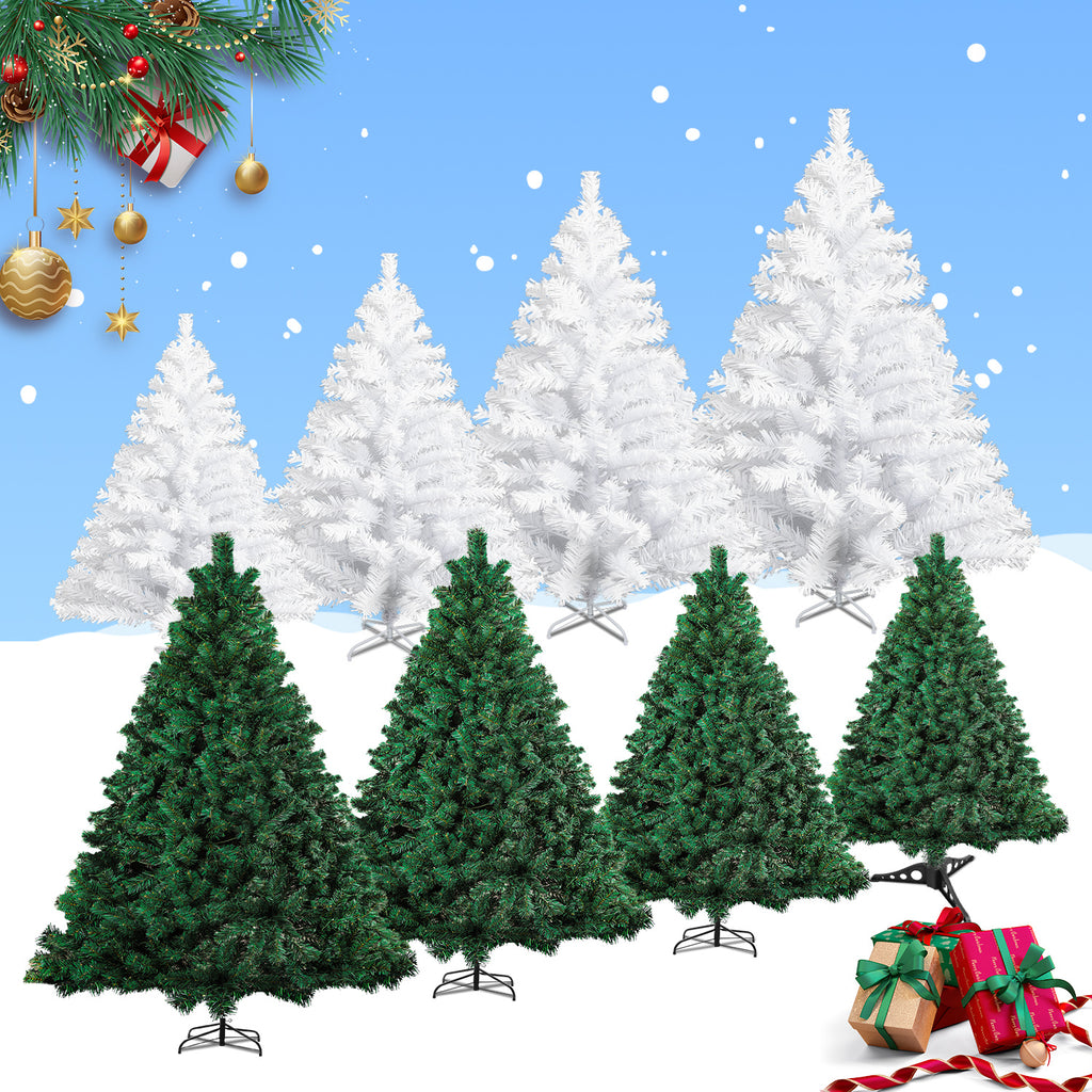 120–210 cm großer künstlicher Weihnachtsbaum aus Kunststoff, künstlicher Weihnachtsbaum, mit 18 cm langen Zweigen, schnell aufzubauen, zusammenklappbar, flammhemmend, inklusive Ständer aus Kunststoff/Metall, weiß/grün
