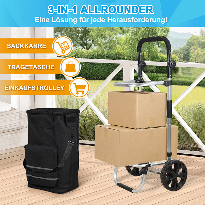 Zusammenklappbarer Einkaufswagen mit Kühlfach, Tragkraft 50 kg, großes Fassungsvermögen, leichter Einkaufswagen mit Rollen, Aluminiumrahmen, mit Reflektoren und Schutzblechen, schwarz