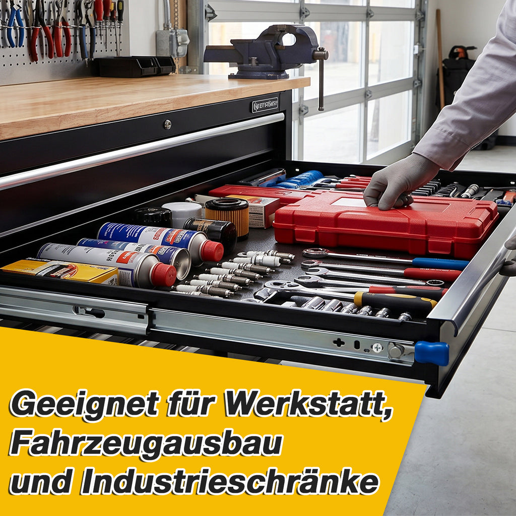 1 Paar Hochleistungs-Schubladenführungen mit Arretierung | Breite 53 mm, Tragkraft 78–120 kg, Vollauszug mit Kugellagern, inklusive Befestigungsschrauben, geeignet für Schränke, Werkstätten, Wohnmobile und industrielle Anwendungen, 300–1150 mm