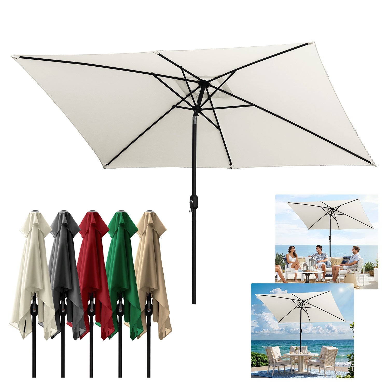Sonnenschirm Rechteckig 210x140CM / 300×200CM Aluminum Gartenschirm Balkonschirm Terrassenschirm Sonnenschirm mit LED Beleuchtung Rechteckig Kippbar Großschirm für Balkon,Terrasse, Garten, In fünf Farben erhältlich