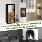 Verstellbares Kaminholzregal, in 9 Größen verstellbar, Kaminholzregal mit 4 Haken, Kaminholzhalterung, Kaminholzregal zur Aufbewahrung von Kaminholz, Stapelhilfe, für den Innen- und Außenbereich geeignet