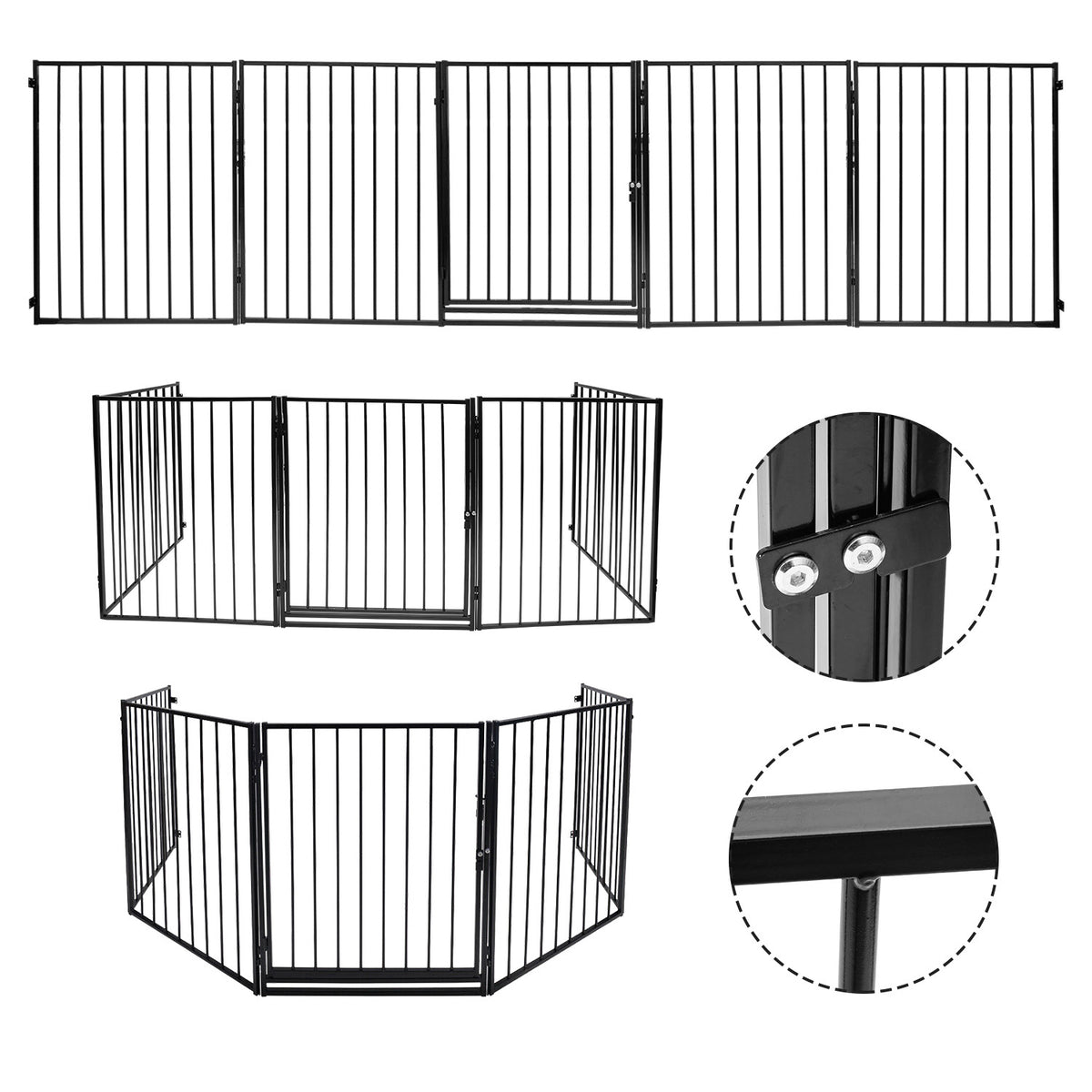 Kamin-Sicherheitstür 304 cm, Kindersicherheitstür, Kamin-Sicherheitstür, Metall-Kindersicherheitstür, Babysicherheitstür, Kindersicherheitstür (5er-Set, je 60 x 76 cm), schwarz