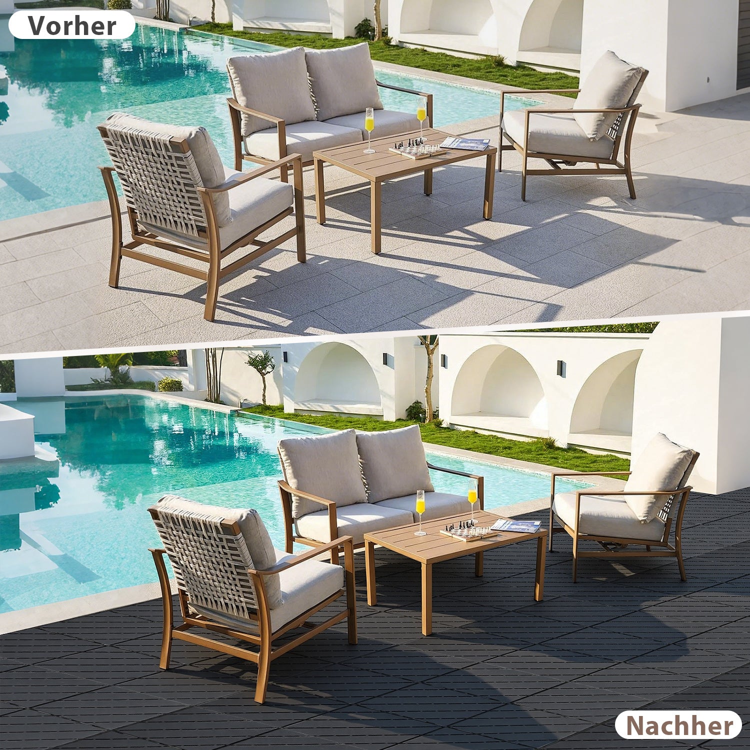 Polypropylen-Terrassenfliesen im Puzzle-Design, 30 x 30 cm, anthrazitgrau/rotbraun, aus Kunststoff | Witterungsbeständig, rutschfest, einfach zu verlegen, geeignet für Terrassen, Balkone und Gärten, leicht zu reinigen, Kunststoffboden, 1–5 Quadratmeter
