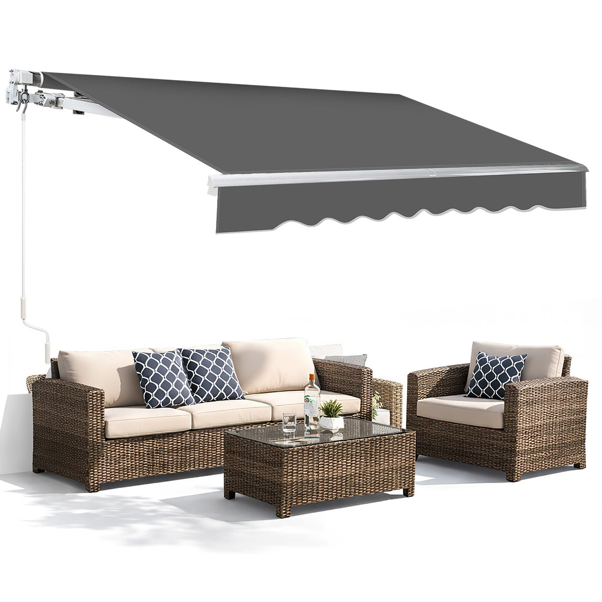 300 x 250 cm Manuelle Klappmarkise,  mit Kurbel, UV-beständig und wasserdicht, aus Aluminium/Polyester, geeignet für Balkon, Terrasse und Garten, in vier Ausführungen erhältlich