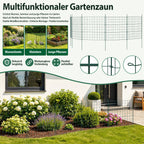Teich- und Gartenzaun, 5-teiliges Set, Metallzaun, dekoratives Design, 5 Zaunelemente und 6 Befestigungsstangen, grüner Gartenzaun für Teiche und Blumenbeete, nach oben gewölbte Ausführung / gerade Ausführung / nach unten gewölbte Ausführung