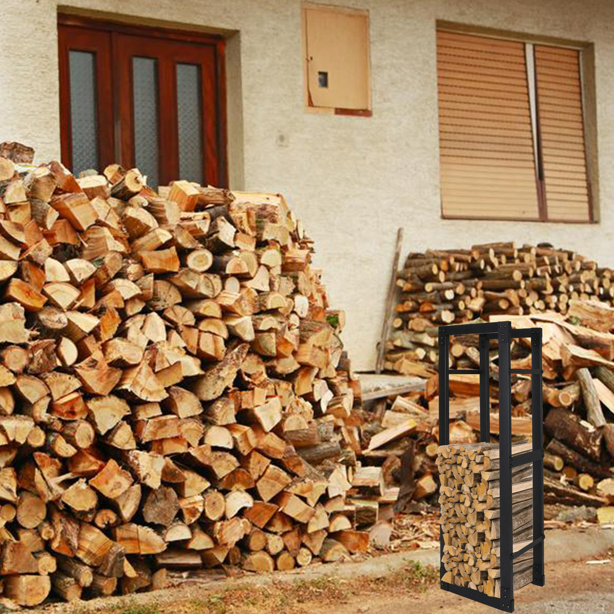 Holzregal, schwarzes Metall-Holzregal, Holzscheite, Hilfsmittel zur Lagerung im Innenbereich, Holzregal, Holzhalterung, Holzaufbewahrungsregal, in verschiedenen Größen erhältlich