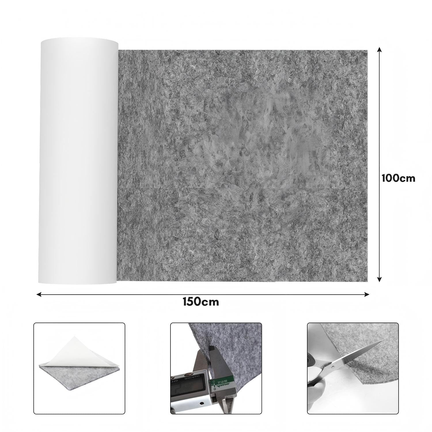 Selbstklebender Filz 50/100 cm × 150 cm, selbstklebender Filz, der meterweise verkauft wird, Dekostoff, Raffia-Filz, lässt sich in beliebige Formen zuschneiden, geeignet als DIY-Kofferraumauskleidung, Stärke 2,5 mm, schwarz